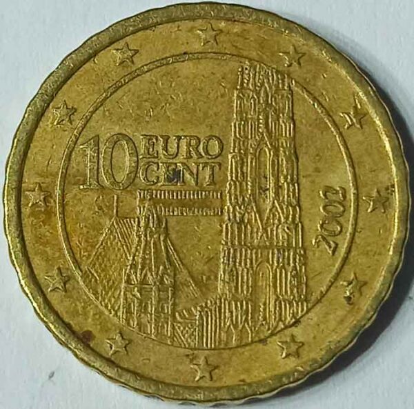 Moneda 10 céntimos de Euro 2002 Austria anverso en numinformatica