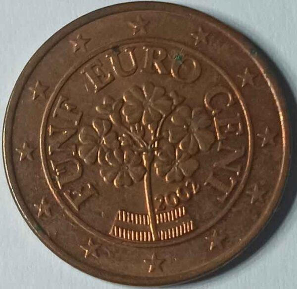 Moneda 5 céntimos de Euro 2002 Austria anverso en numinformatica