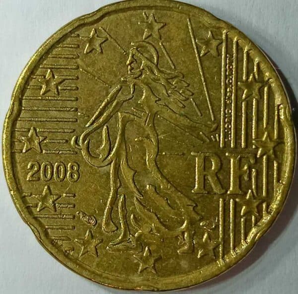 Moneda 20 céntimos euro 2008 Francia anverso en numinformatica