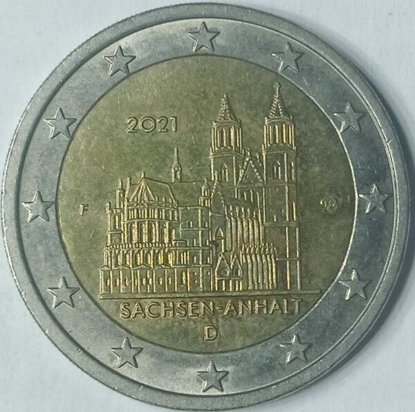 Moneda 2 Euros 2021 Alemania ceca f Conmemorativa Catedral de Magdeburgo anverso